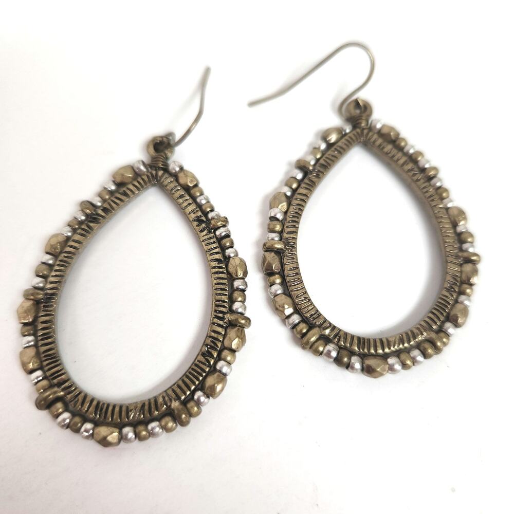 Premier Designs Jewelry Brass silver tone hoop Rocky Cove Wire hook Earrings 99
